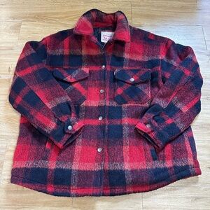 LEVI'S 2XL RED BLACK COAT JACKET PLAID CHORE FLANNEL QUILT LINED TRUCKER MEN